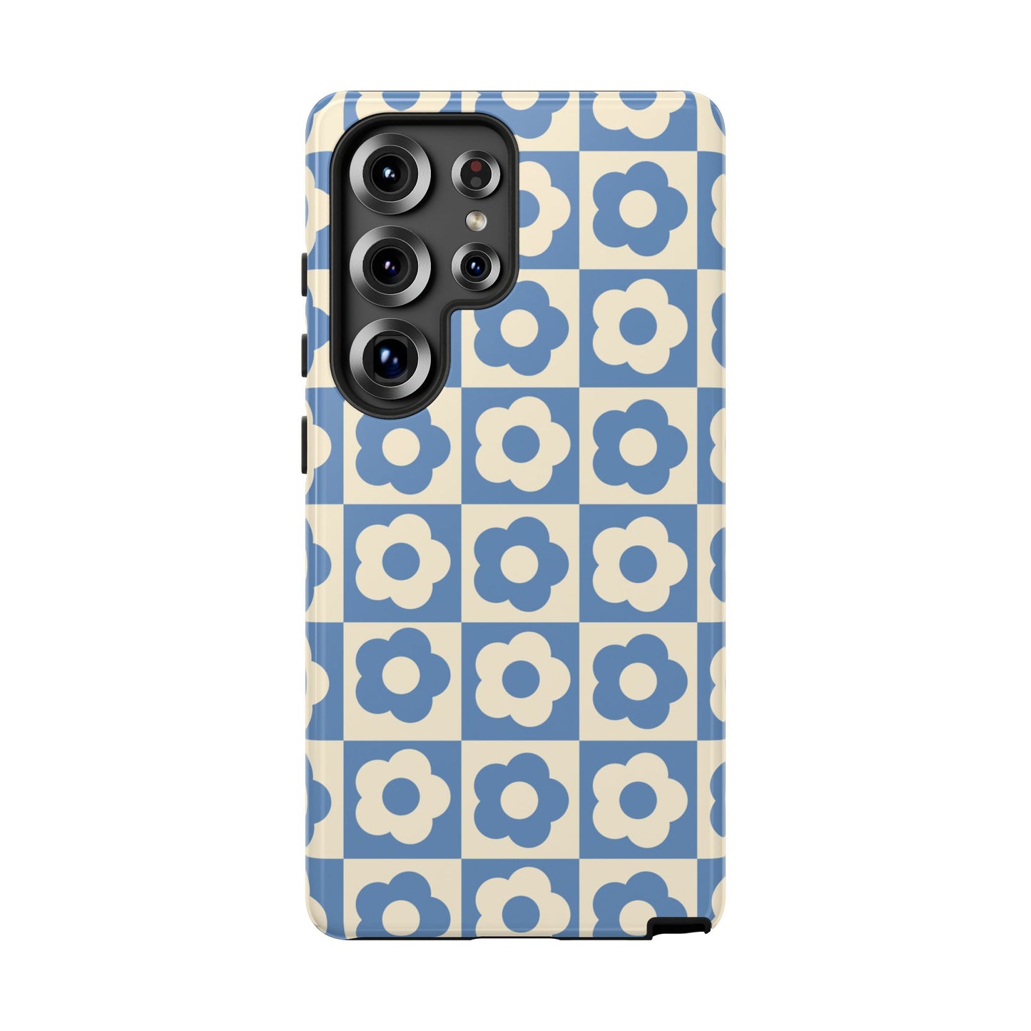 Floral Grid Phone Case Blue