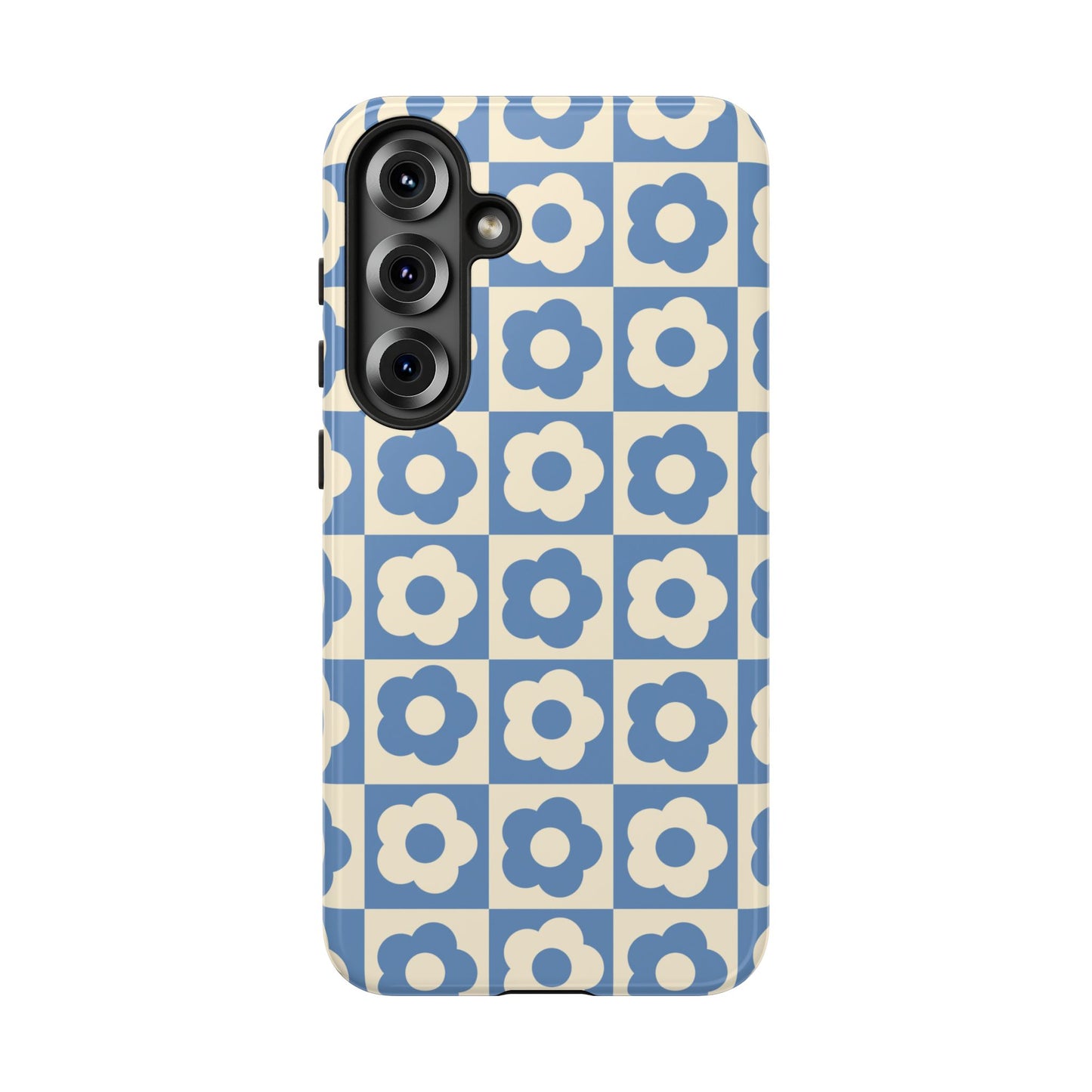 Floral Grid Phone Case Blue