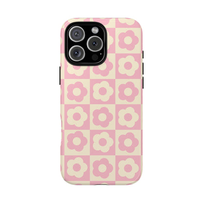 Floral Grid Phone Case Pink