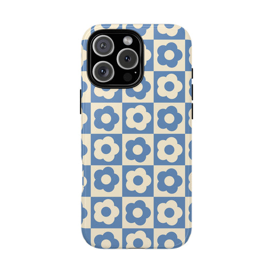 Floral Grid Phone Case Blue