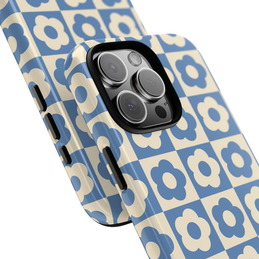 Floral Grid Phone Case Blue
