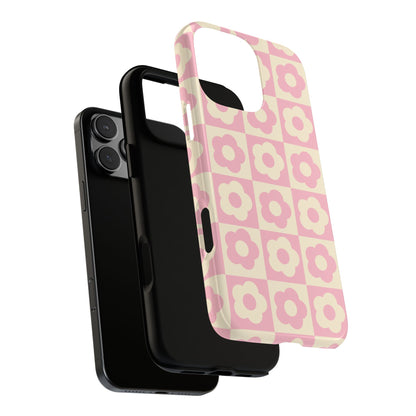 Floral Grid Phone Case Pink
