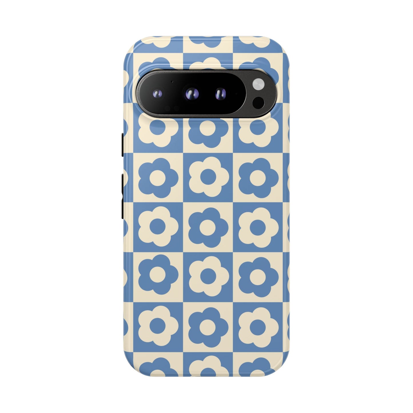 Floral Grid Phone Case Blue