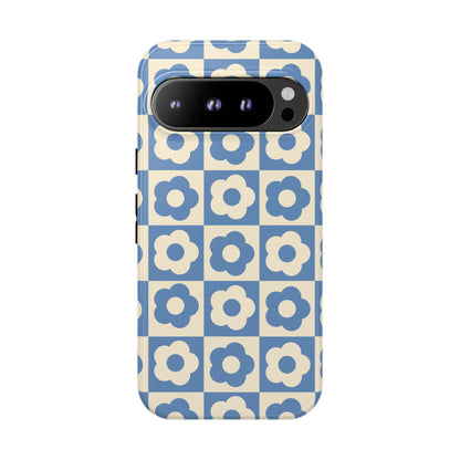 Floral Grid Phone Case Blue